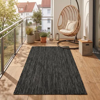 Produktbild von Carpetsale24 Outdoor Teppich Schwarz 60x100 cm Balkon Terrasse Garten Wetterfest UV-beständig Klein Einfarbig Flachgewebe Pflegeleicht Robust