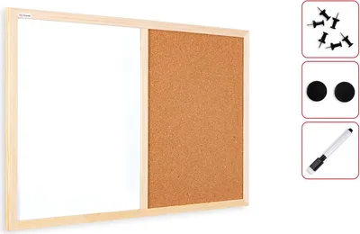 Immagine prodotto di Lavagna magnetica e in sughero 60x40 cm COMBI con cornice in legno + ACCESSORI