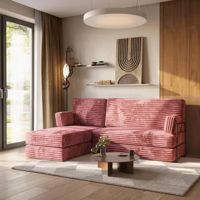 Produktbild von Masseno Ecksofa NOTIA mit Metallgestell, Modulares Schlafsofa aus Schaumstoff, Klappbares Bodensofa, Schlaffunktion - Rosa, TILIA 62