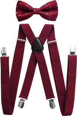 Produktbild von axy Herren Hosenträger und Fliege Set 2,5cm breite mit 4 Stabile Clips X-Form länge verstellbar- Hochzeit-Business Outfit Weinrot Nr.7