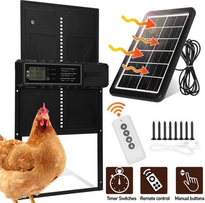 Produktbild von Automatisches Hühnerstall - Mit Timer, Fernbedienung und Solarpaneel - Hühnerwächter - Hühnerstall - Hühnergehege