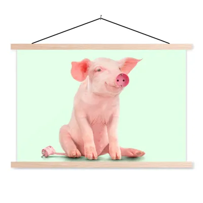 Produktbild von MuchoWow® Textilposter Schwein - Rosa - Sockel - Tiere 60x40 cm mit holzfarbenen Rahmen - Bilder