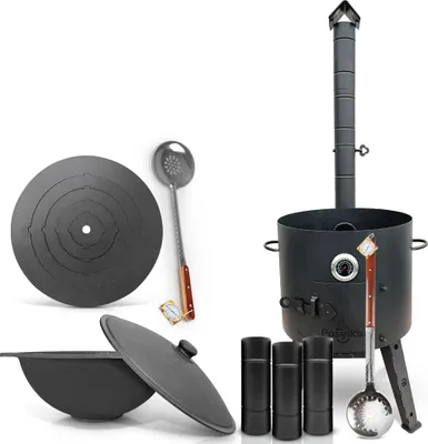 Produktbild von Utschak Feuerofen 44cm Gusseisen Kazan 16 L Deckel Herdplatte Schaumlöffel казан