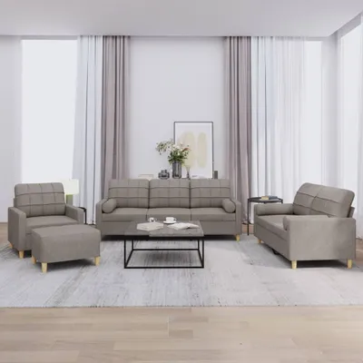 Produktbild von "im Angebot" 4-tlg. Sofagarnitur - Sofa-Set - Couchgarnitur - mit Kissen Taupe Stoff - Klassische Sofas CC8827