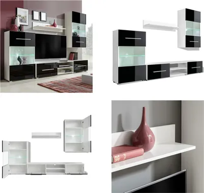 Image de vidaXL Meuble TV cinq pièces avec éclairage LED noir - Vitrine murale - Vitrines murales - Meubles TV - Armoire TV