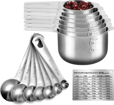 Image de INF Ensemble de 14 Tasses et Cuillères à Mesurer en Acier Inoxydable - Outils de Pâtisserie