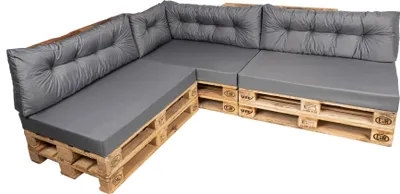 Produktbild von TexDeko Comfort Palettenkissen wasserabweisend 120 x 80 x 12cm XL mit abnehmbarem Bezug waschbar In- & Outdoor Palettenpolster Schaumstoff mit Rückenkissen gesteppt (7 TLG-SET, Grau)