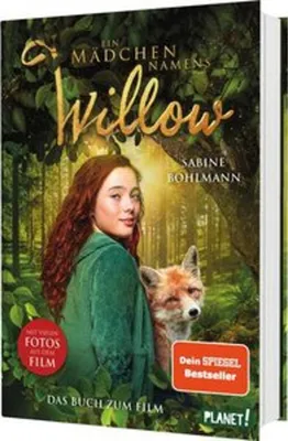 A book cover featuring a young girl and a fox in a forest setting, with promotional text and logos.