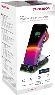 Immagine prodotto di THOMSON, stazione di ricarica 4 in 1 + sveglia per Apple, personalizzabile, nero