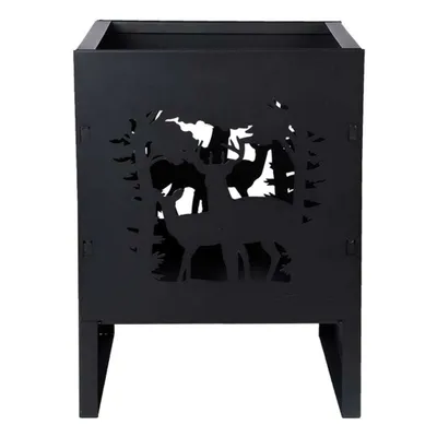 Image de Brasero Carré avec Cerfs - Métal Noir - 30,4 x 30 x H 40,3 cm