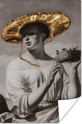Produktbild von MuchoWow® Poster Mädchen mit breitem Hut - Cäsar van Everdingen - Gold 60x90 cm - Wanddekoration