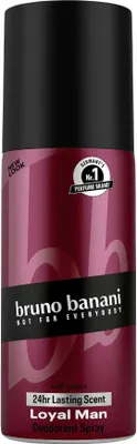 A product shot of a Bruno Banani Loyal Man Deo Spray can.
