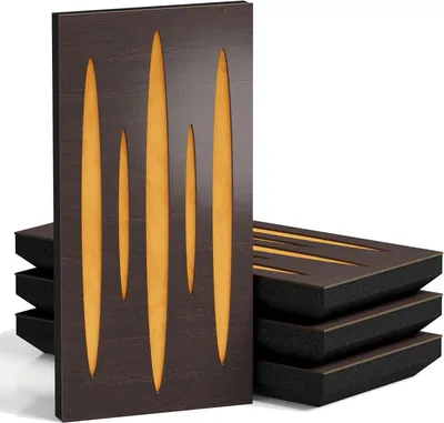 Productafbeelding van Set van 10 smalle akoestische panelen PULSAR-F, 50x25x5 cm, wenge/geel