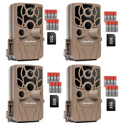 Obrázek produktu pro Usogood 4K 48MP kamera pro sledování divoké zvěře s aplikací pro přenos dat do mobilu, Wi-Fi, s pohybovým senzorem, nočním viděním, 120° širokoúhlým objektivem, vodotěsná (IP66), 4 ks