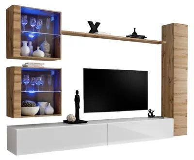 Productafbeelding van Wandcompositie SWITCH XVIII zwevend TV-meubel hoogglans wit en Wotan eiken