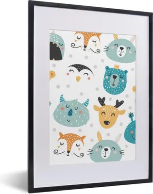 Produktbild von MuchoWow® MuchoWow® Gerahmtes Poster Tiere - Kinder - Muster - Jungen - Mädchen - Baby - Kind 30x40 cm - Poster mit zchwarzem Bilderrahmen - Wandposter Schlafzimmer