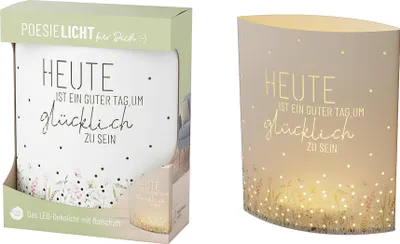Produktbild von la vida LED-Laterne Poesielicht glücklich Sein zum Stehen oder Hängen mit Timer 16x13,x5 cm