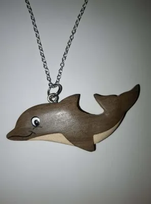 Produktbild von Kette mit Holzanhänger Delfin, Ketten Modeschmuck Tiere Tier Delfine