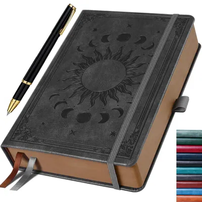 Obrázok produktu pre Zošit s linkovaním, 360 strán, obal z umelého koženého materiálu (PU), tmavosivá farba, rozmer 19,6 x 25,4 cm
