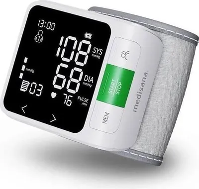 Image de Tensiomètre de Poignet Connecté MEDISANA BW 360, Bluetooth, Écran LCD Tricolore, 13.5-19.5 cm, 199 Mémoires, Blanc