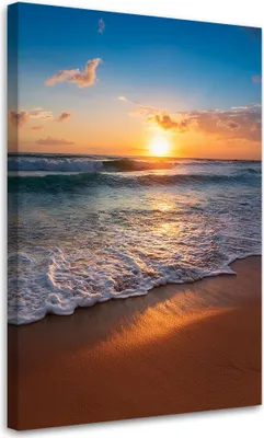 Immagine prodotto di Quadro su tela Spiaggia Mare Tramonto Paesaggio 70x100 Feeby Arancione quadro per la parete pronto per essere appeso