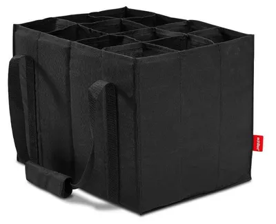 Produktbild von 12er Flaschentasche – Einkaufstasche für 12 Flaschen bis 1,5L – Mit Trennfächern gegen Klirren – Reißfeste Trageriemen mit Klettgriff – Faltbar & platzsparend – Flaschenträger
