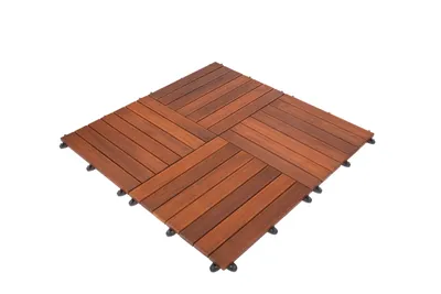 Produktbild von GUMI Holz Terrassendielen Terrassenfliesen Balkonfliesen Klickfliesen Thermoesche 1 m² – Modulares Klicksystem Stecksystem für Balkon und Terrasse | Montage ohne Werkzeug | Quadrate