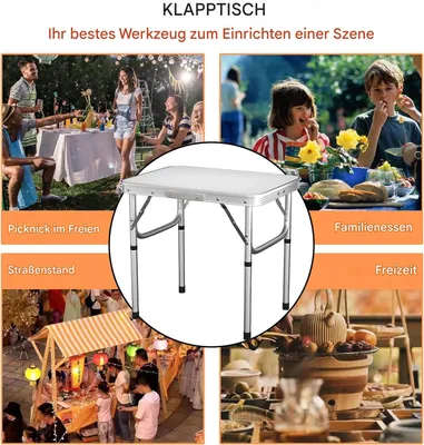 Produktbild von Campingtisch, Klapptisch aus Aluminium, Wandertisch, Multifunktionstisch, Gartentisch, Partytisch, Schreibtisch, für Camping, Picknick, Outdoor