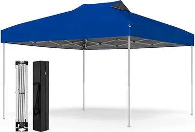 Produktbild von 3 x 3 m klappbares Pop-up-Pavillon, Gartenpavillon mit höhenverstellbarer Funktion, Oxford-Gewebe, Tragetasche, wasserbeständiges Vordach, Blau