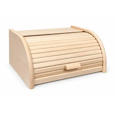 Produktbild von BAS Brotkasten aus Buchenholz Natur Groß 40 x 29 x 18 cm – Traditioneller Rollbrotkasten mit Rolldeckel – Retro Brotbox Küche – Holz-Brotbehälter hä