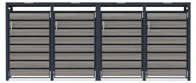 Produktbild von Vierfach Mülltonnenbox aus Metall Grau mit Grauholzoptiktür 2 x 240L Abfall
