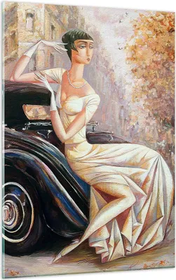 Produktbild von Bilder auf glas - Einteilig - frau retro stil - 50x70cm - Glasbilder - Wandbilder - Bilder - zum Aufhängen bereit - Wanddekoration aus Glas - Glas Bilder - Wandbild auf Glas - GPA50x70-3467