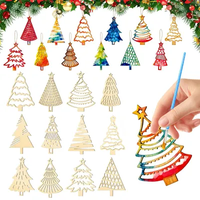 36 Holz-Weihnachtsanhänger, DIY-Bastelset für Kinder, Weihnachtsbaumschmuck