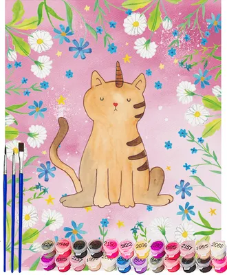 Produktbild von Mr. & Mrs. Panda Malen nach Zahlen Einhorn Katze 40 x 50 cm Mit Rahmen - Rot Pastell - Geschenk, Regenbogen, Katzer, Künstler, Einhorn Deko, Kreativität, Einhörner
