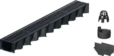 Produktbild von 1m ACO Hexaline 2.0 Entwässerungsrinne mit 2 Gussrosten á 0,5m Ablauf vertikal Bodenrinne Terrassenrinne