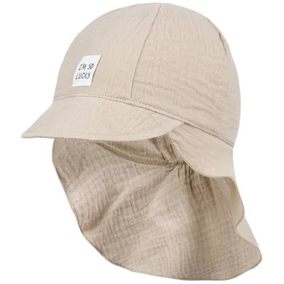 Produktbild von Schirmmütze Babymütze Junge mit Nackenschutz Sommer Baby Musselin, Beige, Gr. 50/52