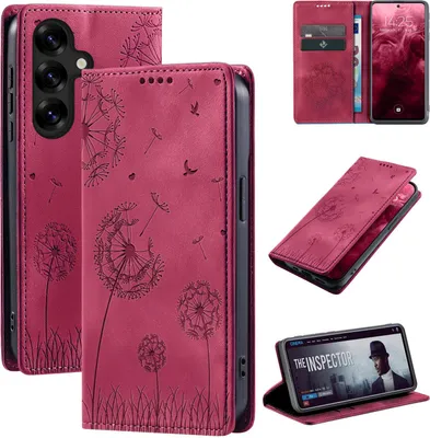 Produktbild von Handyhülle für Samsung Galaxy S25 RFID Schutz Klapphülle Case Cover Design Blume Pusteblume Schutzhülle Farbe: Magenta