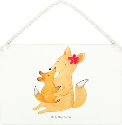 Produktbild von Mr. & Mrs. Panda holzbild Fuchs Mama DIN A4 - Weiß - Geschenk, wandtafel, Wandschild, Wandbild Holz, Türschild, Schoß, Mutter, Schild, Muttertag, Holzschild, Umarmen