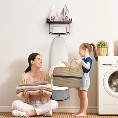 Aufbewahrungskorb Baumwollseil 32L - Gewebter Wäschekorb mit Griff und faltbarem Design für Kleidung und Spielzeug