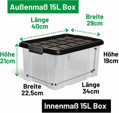 Produktbild von Novaliv Aufbewahrungsbox mit Deckel 15L Anthrazit Nestbar stapelbare Plastikbox mit Clipverschluss Eurobox Kunststoffbox BPA-frei 41 x 29 x 20 cm