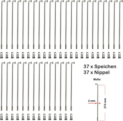 Produktbild von 37x Speichen 274mm NIROSTA 2mm inkl. Messing Speichennippel