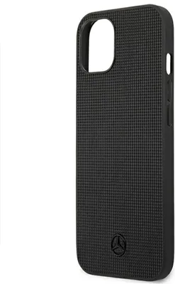 A black iPhone case is shown against a white background.