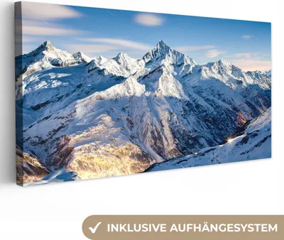 Produktbild von MuchoWow® - Leinwandbilder - Alpen - Berg - Schnee, Wandbild, Wanddeko Bilder Wohnzimmer, 80x40 cm