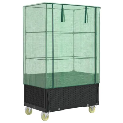 Produktbild von vidaXL Hochbeet mit Aufsatz und Rollen Rattan-Optik 80x50x182 cm
