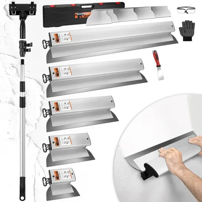 Produktbild von Flächenspachtel Edelstahlklinge 15cm 25 cm 40cm 60cm 80cm Spachtel Trockenbau Teleskopstange 80-193cm Glättungsspatel f. Arbeitsbereich Wand Verputzen