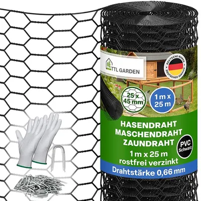 Produktbild von TTL GARDEN Hasendraht 25mx1m schwarz – 25x45mm Masche PVC 0,7mm