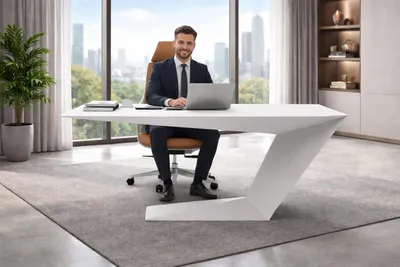 Produktbild von Weißer Arbeitszimmer Tisch Designer Bürotische Holz Chefschreibtisch