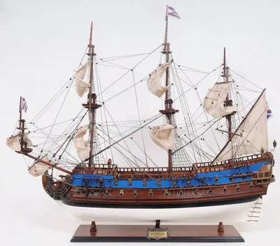 Produktbild von Casa Padrino Luxus Flaggschiff Goto Predestination mit Massivholz Ständer 95,2 x 29,2 x H. 83,8 cm - Handgefertigtes Deko Schiff - Holzschiff - Kriegsschiff - Segelschiff - Deko Accessoires