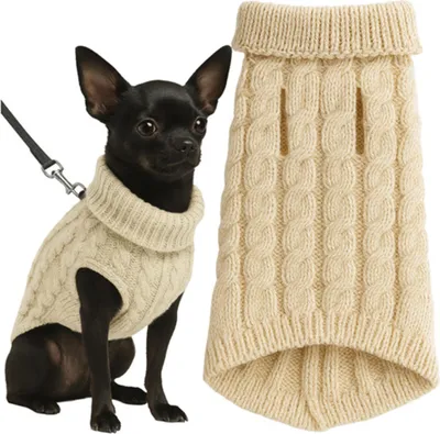 Produktbild von Kleidung Für Hund Katze Pullover Warm Winter Pullover Kleidung Herbst Winter Rollkragenpullover Beige S