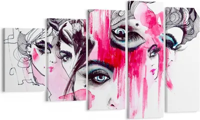 Produktbild von Bild auf Leinwand - Leinwandbild - Frauen Gesichter Augen illustration - 100x60cm - Wand Bild - Wanddeko - Leinwanddruck - Bilder - Kunstdruck - Leinwand bilder - Wandkunst - EG100x60-3095